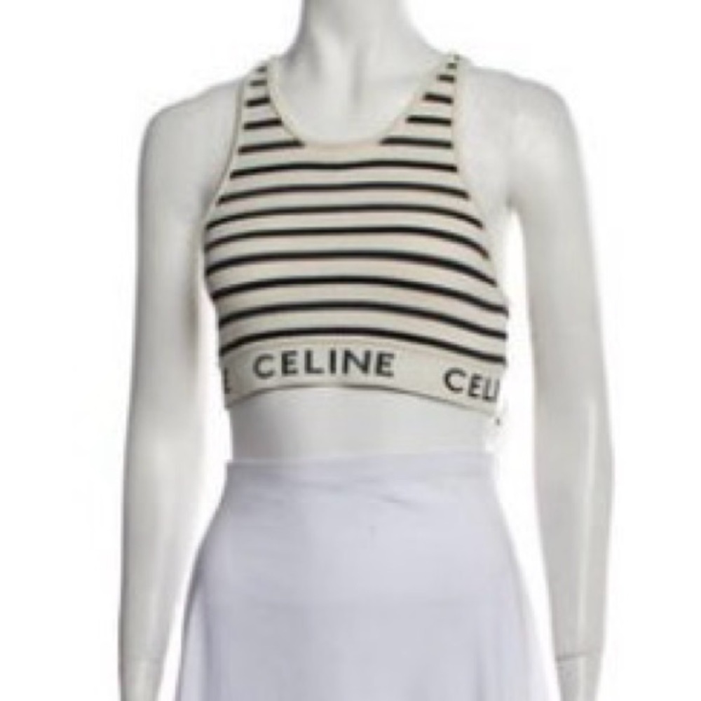 CELINE striped athletic knit bra / crop top with the logo band Size M